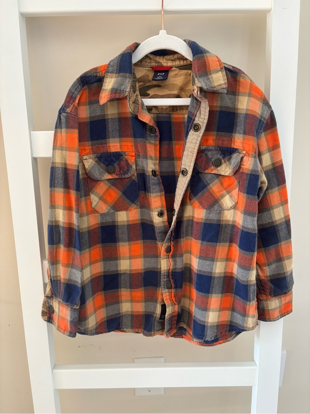 GAP Orange Navy Cream Plaid Button-Front Shirt